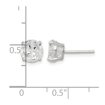 Sterling Silver Round Basket Set Cross-cut CZ Stud Earrings, 7 x 7mm