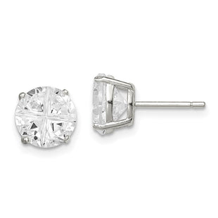 Sterling Silver Round Basket Set Cross-cut CZ Stud Earrings (Style QE7484)