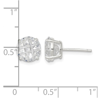 Sterling Silver Round Basket Set Laser-cut CZ Stud Earrings, 8 x 8mm