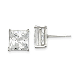 Sterling Silver Square CZ Basket Set Stud Earrings (Style QE7509)