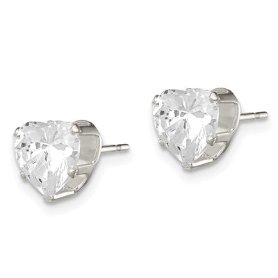 Sterling Silver Polished Heart Snap Set CZ Stud Earrings, 7 x 7mm