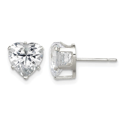 Sterling Silver Polished Heart Snap Set CZ Stud Earrings, 8 x 8mm