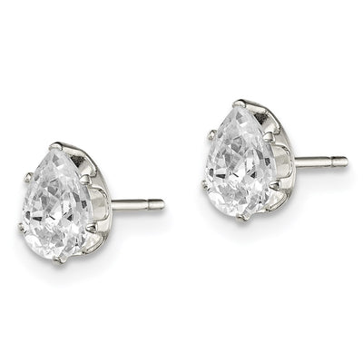 Sterling Silver Polished Pear Snap Set CZ Stud Earrings, 6 x 4mm