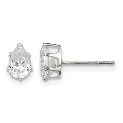Sterling Silver Polished Pear Snap Set CZ Stud Earrings, 6 x 4mm