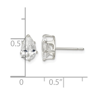 Sterling Silver Polished Pear Snap Set CZ Stud Earrings, 8 x 5mm