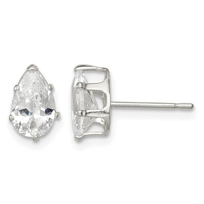 Sterling Silver Polished Pear Snap Set CZ Stud Earrings, 8 x 5mm