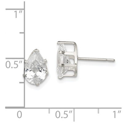 Sterling Silver Polished Pear Snap Set CZ Stud Earrings, 9 x 6mm