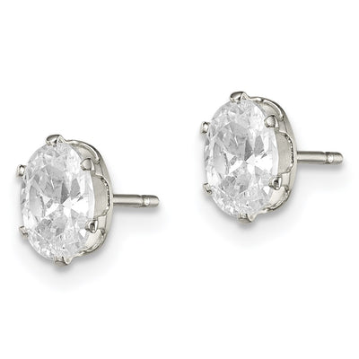 Sterling Silver Polished Oval Snap Set CZ Stud Earrings, 6 x 4mm