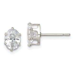 Sterling Silver Polished Oval Snap Set CZ Stud Earrings (Style QE7544)