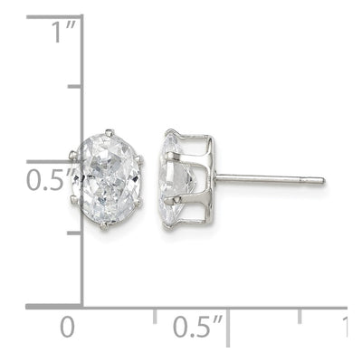 Sterling Silver Polished Oval Snap Set CZ Stud Earrings, 8 x 6mm