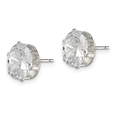 Sterling Silver Polished Oval Snap Set CZ Stud Earrings, 9 x 7mm