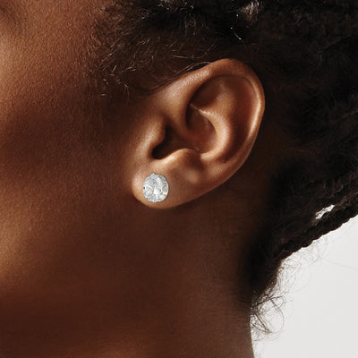 Sterling Silver Polished Oval Snap Set CZ Stud Earrings, 9 x 7mm