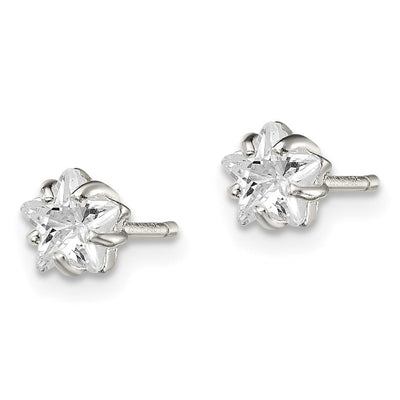Sterling Silver Polished Star Basket Set CZ Stud Earrings, 5 x 5mm