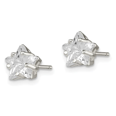 Sterling Silver Polished Star Basket Set CZ Stud Earrings, 7 x 7mm