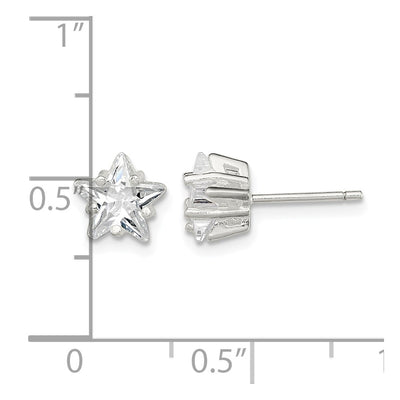 Sterling Silver Polished Star Basket Set CZ Stud Earrings, 7 x 7mm