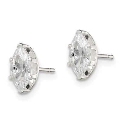 Sterling Silver Polished Marquise Snap Set CZ Stud Earrings, 8 x 4mm