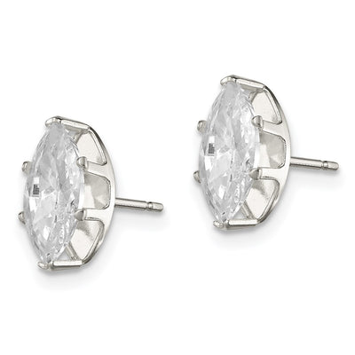 Sterling Silver Polished Marquise Snap Set CZ Stud Earrings, 10 x 5mm