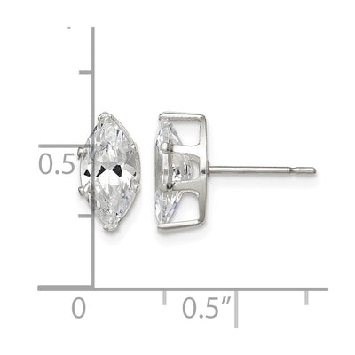 Sterling Silver Polished Marquise Snap Set CZ Stud Earrings, 10 x 5mm