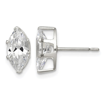 Sterling Silver Polished Marquise Snap Set CZ Stud Earrings, 10 x 5mm