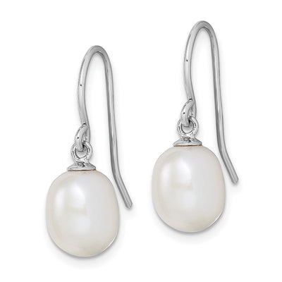 Sterling Silver Rhodium-plated White Teardrop Freshwater Cultured Pearl Dangle Earrings, 22 x 8 to 9mm