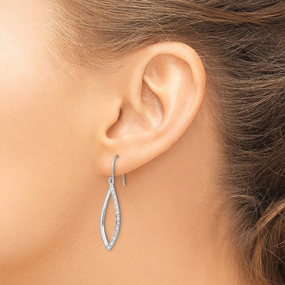 Sterling Silver Rhodium Diam. Dangle Earrings, 42 x 10mm