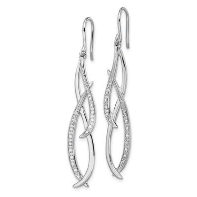 Sterling Silver Rhodium Diam. Dangle Earrings, 54 x 10mm
