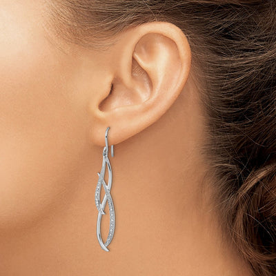 Sterling Silver Rhodium Diam. Dangle Earrings, 54 x 10mm