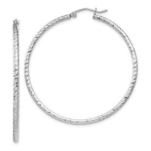 Sterling Silver Rhodium Plated Diamond Cut Hoop Earrings (Style QE8080)