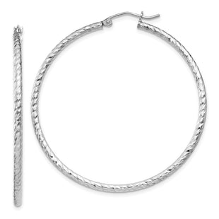 Sterling Silver Rhodium Plated Diamond Cut Hoop Earrings (Style QE8081)
