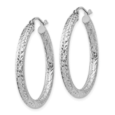 Sterling Silver Rhodium-plated D/C Hoop Earrings, 30 x 3mm