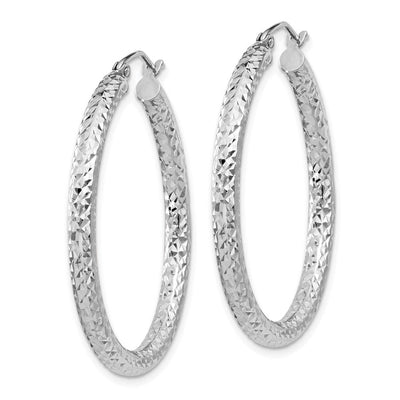 Sterling Silver Rhodium-plated D/C Hoop Earrings, 35 x 3mm