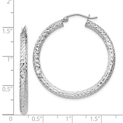 Sterling Silver Rhodium-plated D/C Hoop Earrings, 35 x 3mm