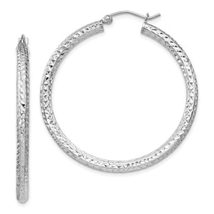 Sterling Silver Rhodium-plated D/C Hoop Earrings (Style QE8090)