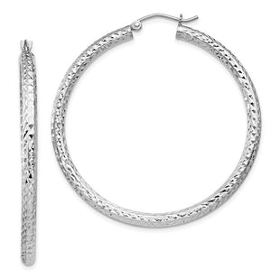 Sterling Silver Rhodium-plated D/C Hoop Earrings (Style QE8091)