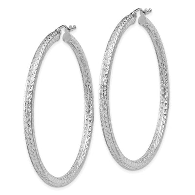 Sterling Silver Rhodium-plated D/C Hoop Earrings, 50 x 3mm