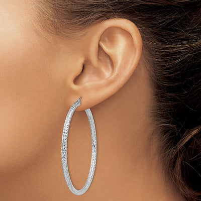 Sterling Silver Rhodium-plated D/C Hoop Earrings, 55 x 3mm