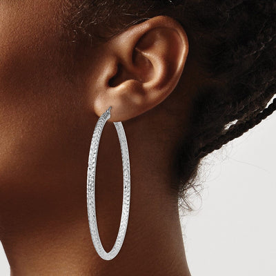 Sterling Silver Rhodium-plated D/C Hoop Earrings, 60 x 3mm