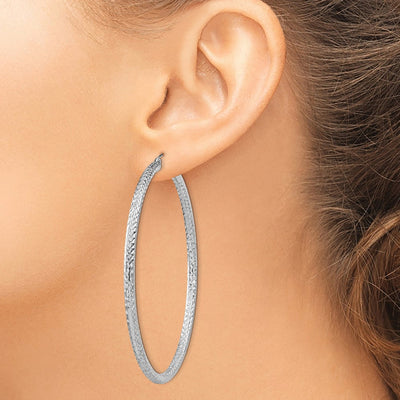 Sterling Silver Rhodium-plated D/C Hoop Earrings, 65 x 3mm