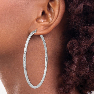 Sterling Silver Rhodium-plated D/C Hoop Earrings, 70 x 3mm