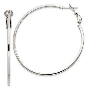 Sterling Silver RH-plated 1. Omega Back Round Hoop Earrings (Style QE8107)