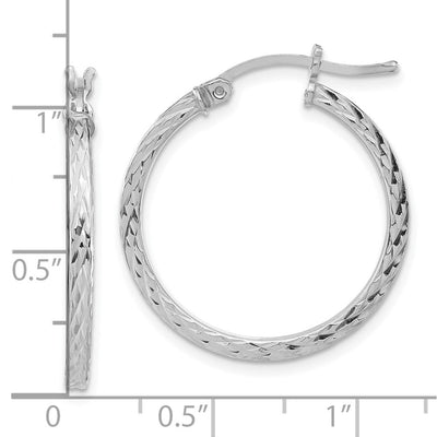Sterling Silver Rhodium-plated Diamond-cut Square Tube Hoop Earrings, 25 x 2mm