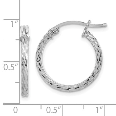 Sterling Silver Rhodium-plated Diamond-cut Square Tube Hoop Earrings, 20 x 2mm