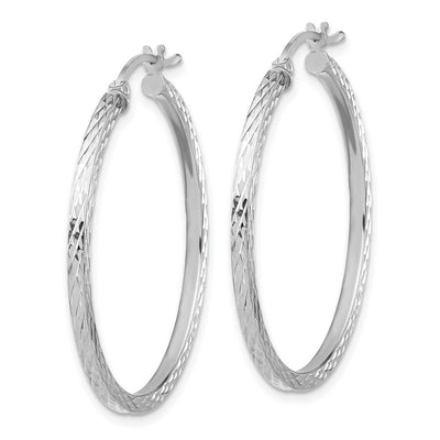 Sterling Silver Rhodium-plated Diamond-cut Square Tube Hoop Earrings, 35 x 2mm