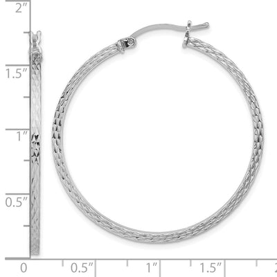 Sterling Silver Rhodium-plated Diamond-cut Square Tube Hoop Earrings, 40 x 2mm