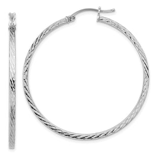 Sterling Silver Rhodium-plated Diamond-cut Square Tube Hoop Earrings (Style QE8117)