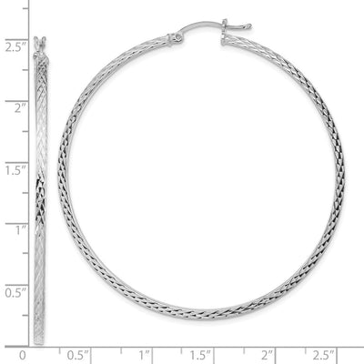 Sterling Silver Rhodium-plated Diamond-cut Square Tube Hoop Earrings, 60 x 2mm
