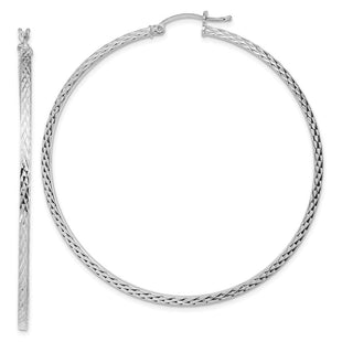 Sterling Silver Rhodium-plated Diamond-cut Square Tube Hoop Earrings (Style QE8118)