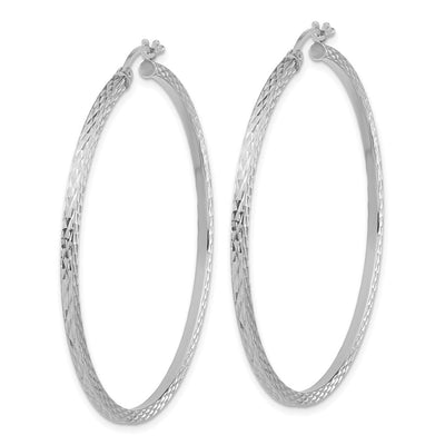 Sterling Silver Rhodium-plated Diamond-cut Square Tube Hoop Earrings, 50 x 2mm