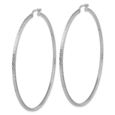 Sterling Silver Rhodium-plated Diamond-cut Square Tube Hoop Earrings, 72 x 2mm