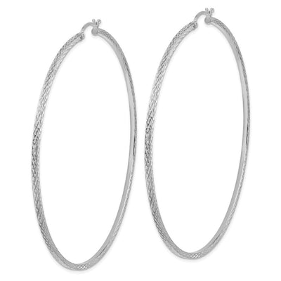 Sterling Silver Rhodium-plated Diamond-cut Square Tube Hoop Earrings, 81 x 2mm